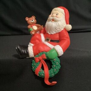 Vintage Santa with Teddy Bear Christmas Stocking Holder - plastic - approx 5”